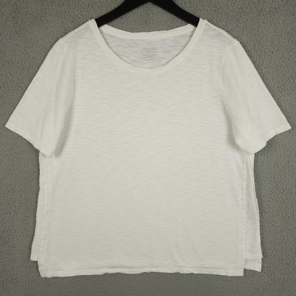 Chicos Shirt Womens 3 US XL White Slub Cotton Knit Ultimate Tee Side Seamed Top